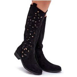 S.Barski HY51-176 Ravne čizme s otvorenim čizmama crna