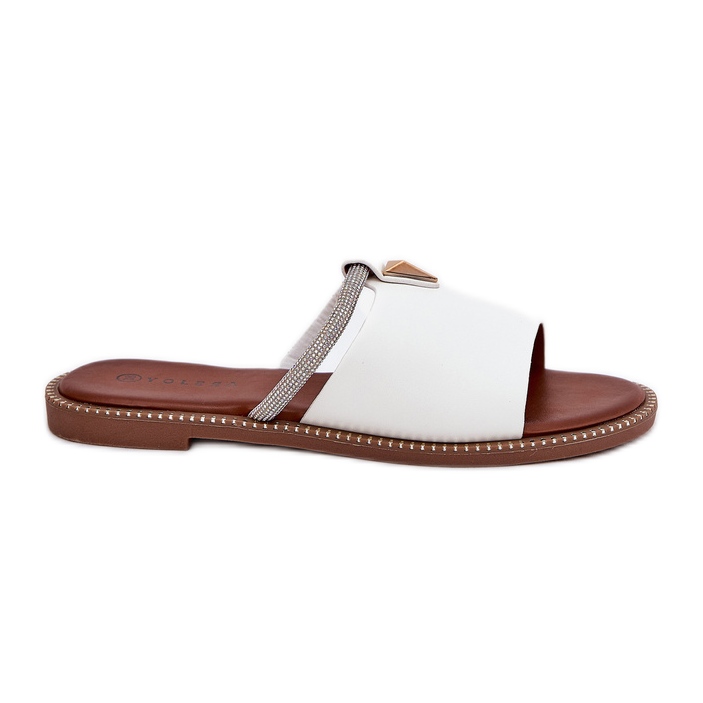 Eco Leather Flat -oleted Flip Flaps s ukrasnim remenom bijelim bijela