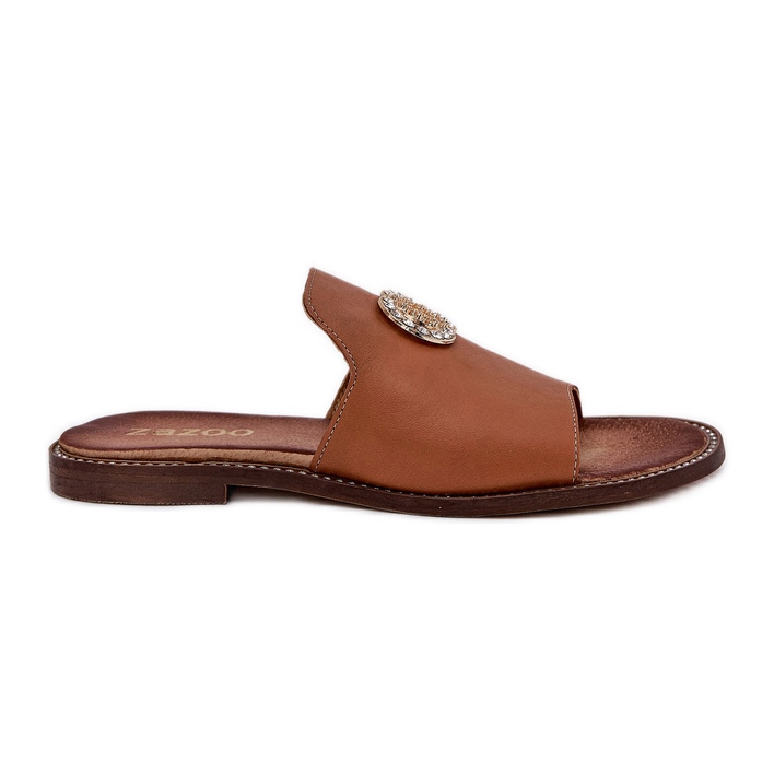 Elegantne kožne ženske papuče s ukrasom kamile za ZAZOO 3008 smeđa