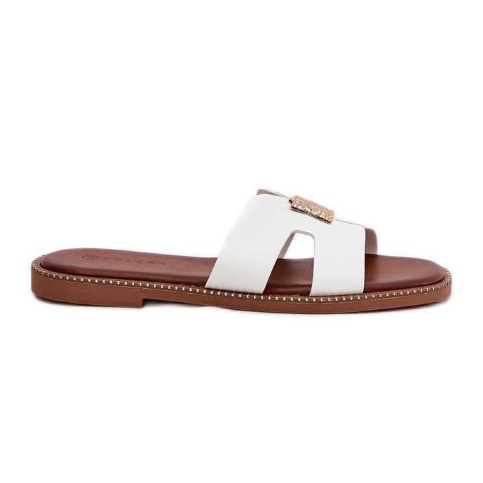 Ravni flip lepci s izrezima i bijelim ukrasom bijela