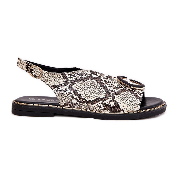 Ravne sandale s dekoracijom zmija bež boje-smeđe boje