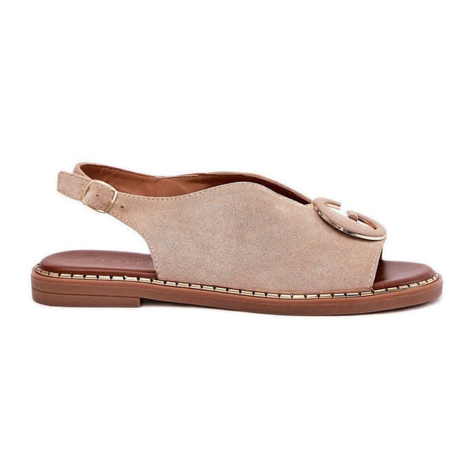 Ravne ženske sandale s bež ukrasom