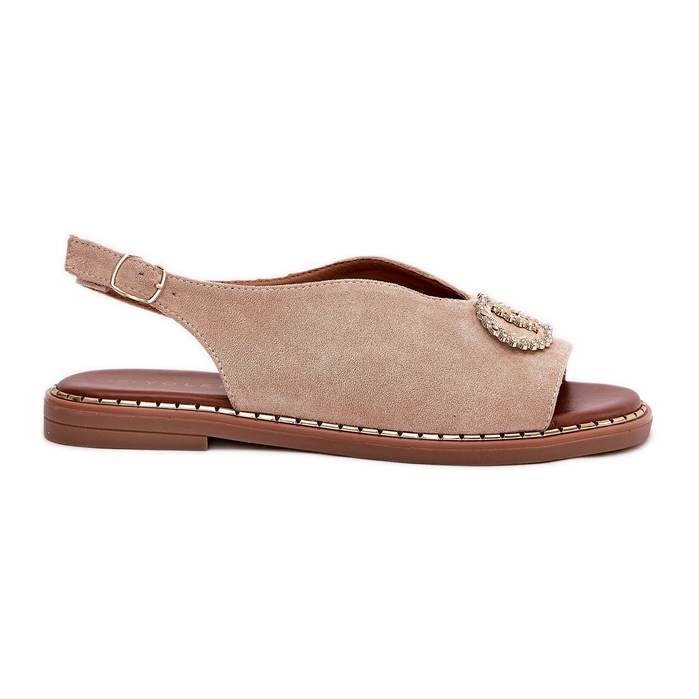 Ženske sandale s ravnim eko ​​bež ralesima