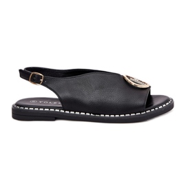 Ravne elegantne sandale s crnim ukrasom crna