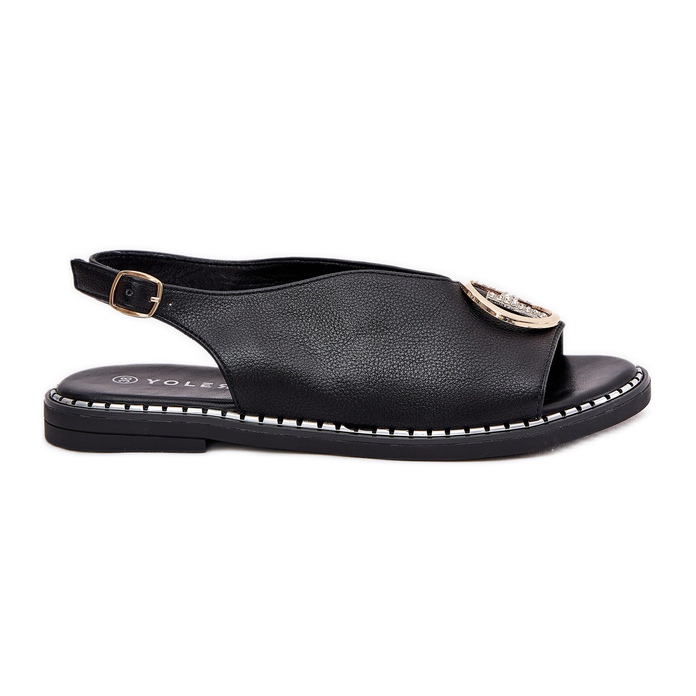 Ravne elegantne sandale s crnim ukrasom crno