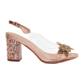 S.Barski Prozirne sandale s cvijećem na ukrašenoj peti MR38-331 ružičasto zlato zlatni