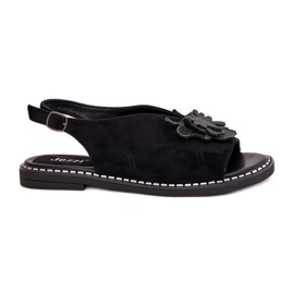 Jezzi Ženske sandale s ravnim slovima s crnim ukrasom crna