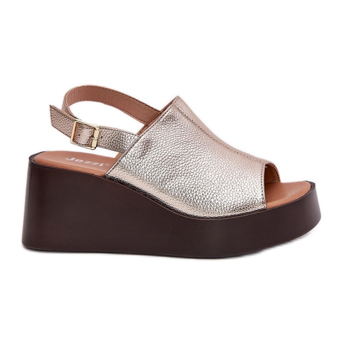 Jezzi Ženske sandale s eko kožom na platformi i zlatnim klinovima zlatna