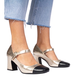 Zlatne ženske pumpe s crnim nosom zlatni