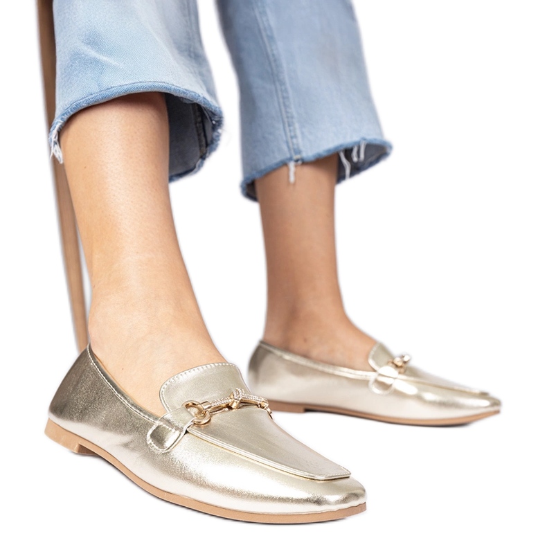 Zlatni elegantni natikači sa zlatnim ukrasom i cirkonima zlatna