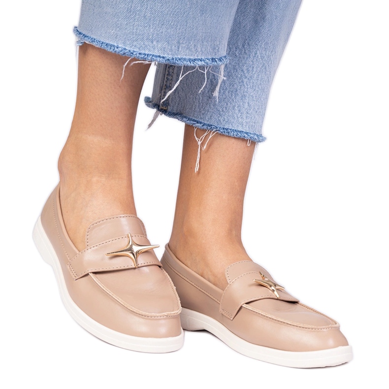 Tamne bež ženske natikače sa zlatnim ukrasom