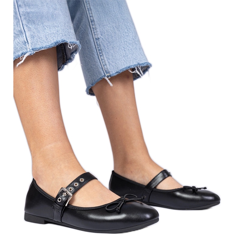 Crne ženske balerine s lukom crno