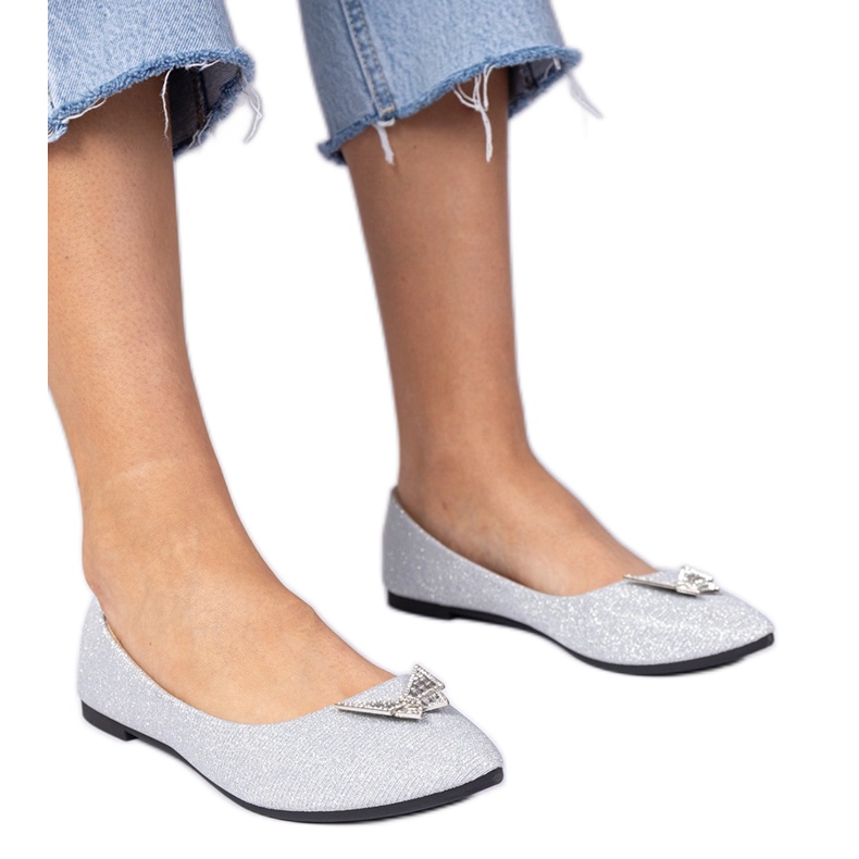Srebrne ženske svjetlucave balerine s leptirom srebro