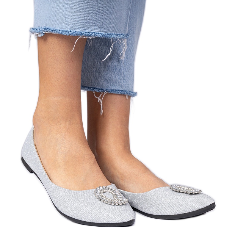 Srebrni ženski sjajni balerine s cirkonima srebro