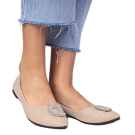 Ženski balerini šampanjca s cirkonima zlatni