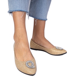 Zlatne ženske sjajne balerine s cirkonima zlatni