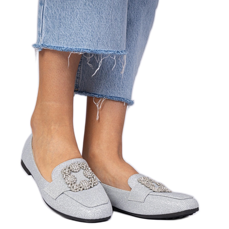 Silver Glitter Loafers s cirkonima srebro