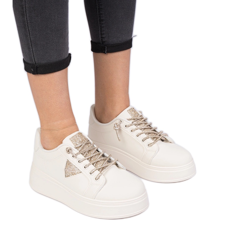 Bež tenisice tenisice sa zlatnim cirkonima