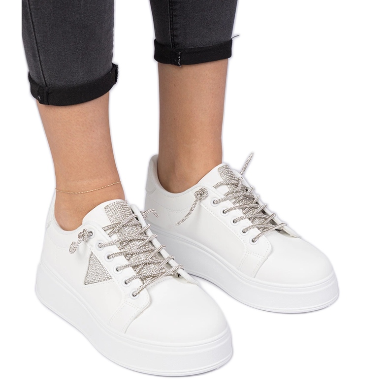 Bijele tenisice tenisice sa srebrnim cirkonima bijela