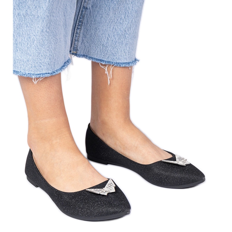 Crne ženske svjetlucave balerine s leptirom crno