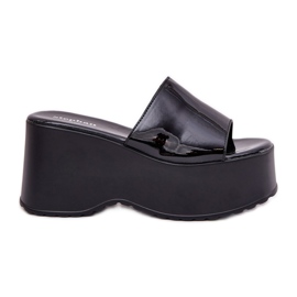 Oslikane ženske papuče na platformi i crne klinove crna