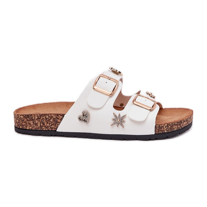 Ženski okretni lepci na plutasti potplat s kopčama i igle bijelim bijela