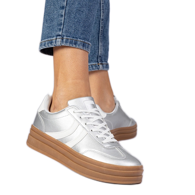 Ženske sportske tenisice na platformi Silver tenisice srebro