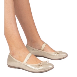 Zlatne ženske balerine s lukom na elastičnoj traci zlatni