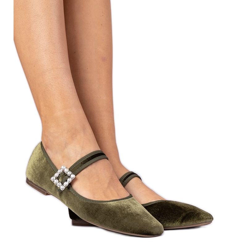 Zelene ženske velur balerine s kopčom zelena
