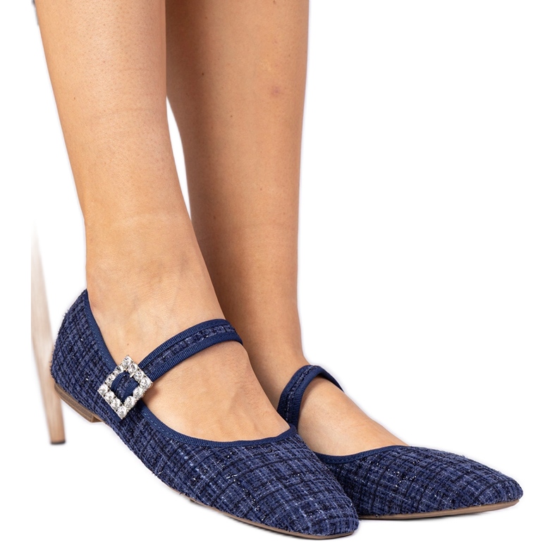 Mornarsko plave ženske balerine s kopčom i Crystalikijem plava