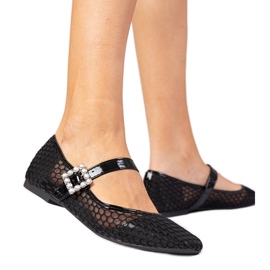 Crne mrežice balerine s stezaljkom i kristalom crna