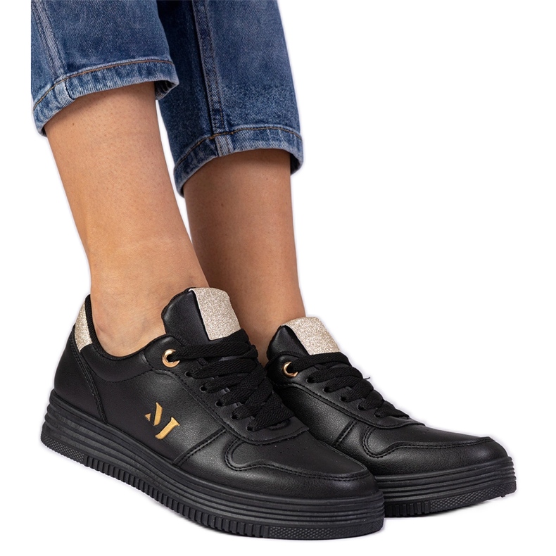 Crne ženske tenisice sa zlatnim sjajem crno