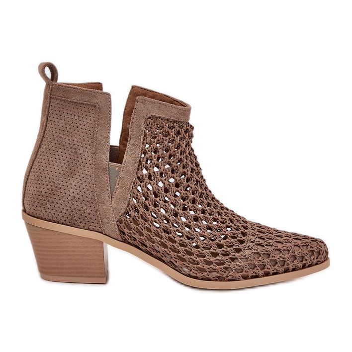 Otvorene ženske visoke potpetice s izrezima i kaki pletenicama bež