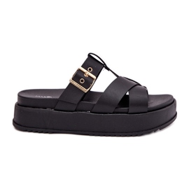 Ženski klip na platformi s prugama i stezanjem crne boje crna