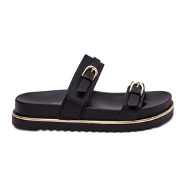 Glatke ženske papuče na platformi s prugama i stezaljke crne crna