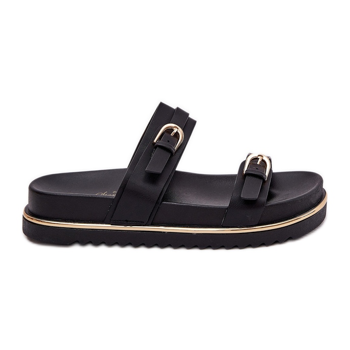 Glatke ženske papuče na platformi s prugama i stezaljke crne crno