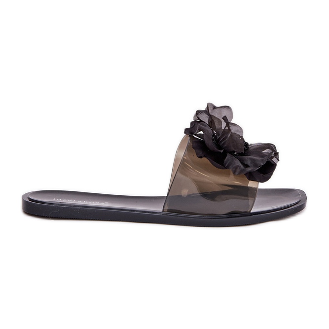 Prozirni ravni ženski proleti s umjetnim cvijetom crnim crno