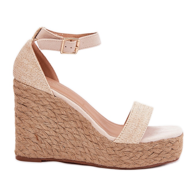 Ženske sandale na klin s pletenicom, bež