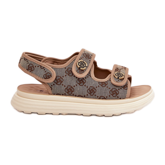 Ženske sandale s uzorkom sa zlatnim detaljima kaki bež