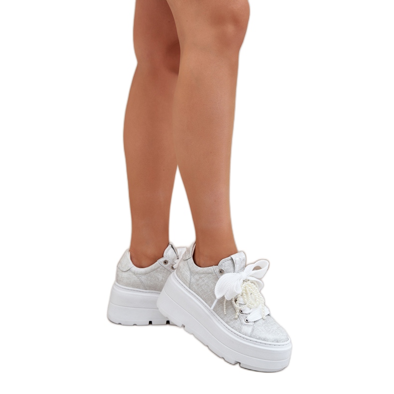 Kožne tenisice na srebrnoj platformi Chebello 4658 srebro