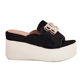 Papuče na platformi i klinovi s crnim ukrasom crna