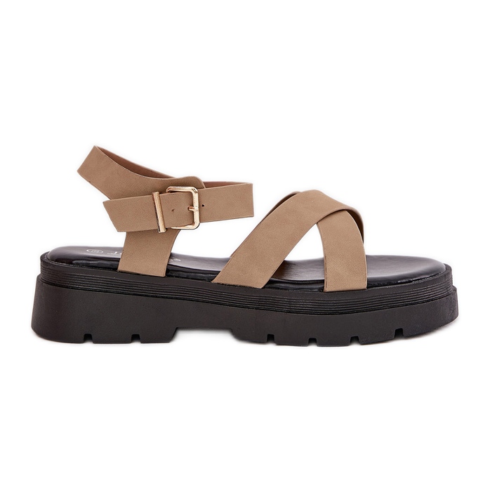 Ženske sandale na kaki eko kožnoj platformi bež