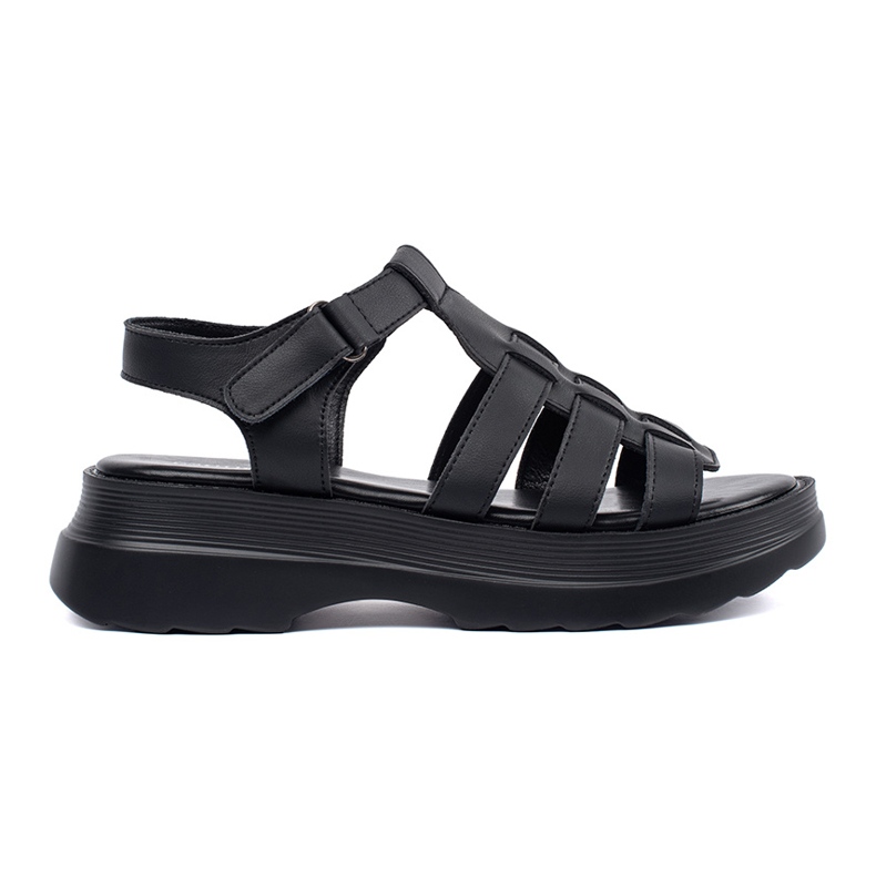 Goodin Crne sandale na kožnoj platformi crno