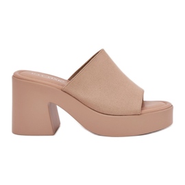 Ženske papuče na kaki post i platformi bež