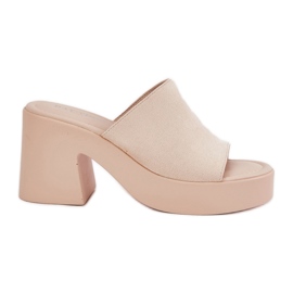 Ženske papuče na poštu i platformu bež