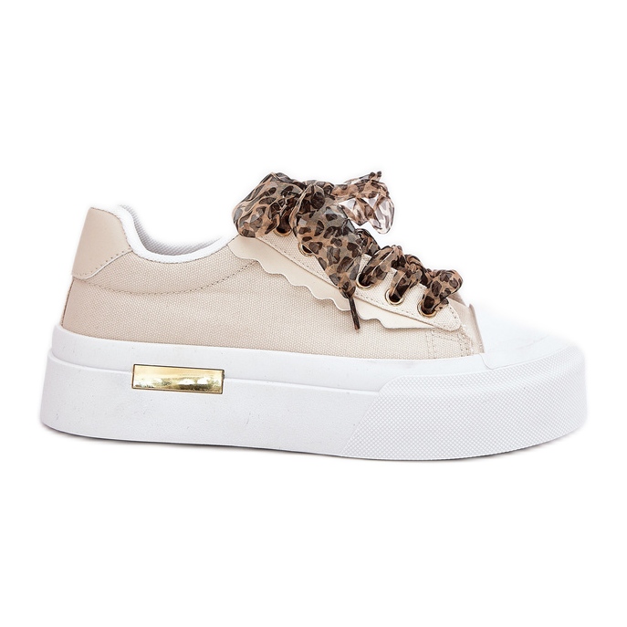 Ženske tenisice na ogromnoj platformi s ukrasnim vezanjem bež