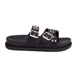 Ženske papuče s klinovima i kopčama crne crna