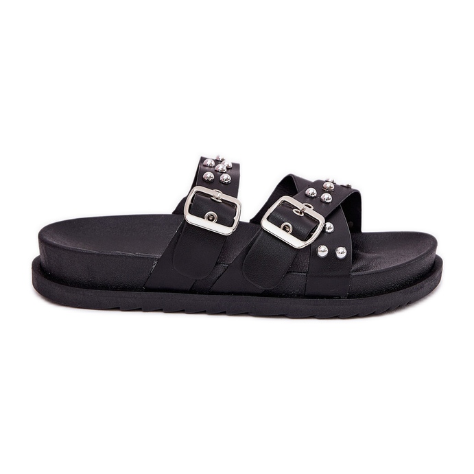 Ženske papuče s klinovima i kopčama crne crno