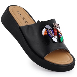 Ženske kožne lepršave kapljice s crnim Vinceza 66623 perle crna