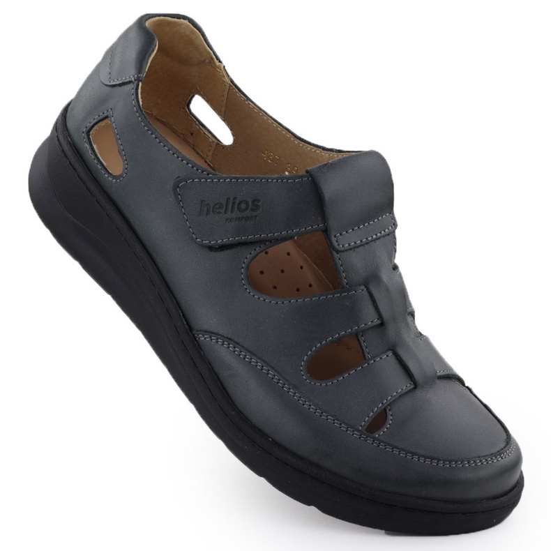 Ženske kožne cipele na Helios 437 grafit čičak siva